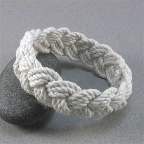 Sailor Knot Rope Bracelet Natural White Cotton with Nautical Stripe.